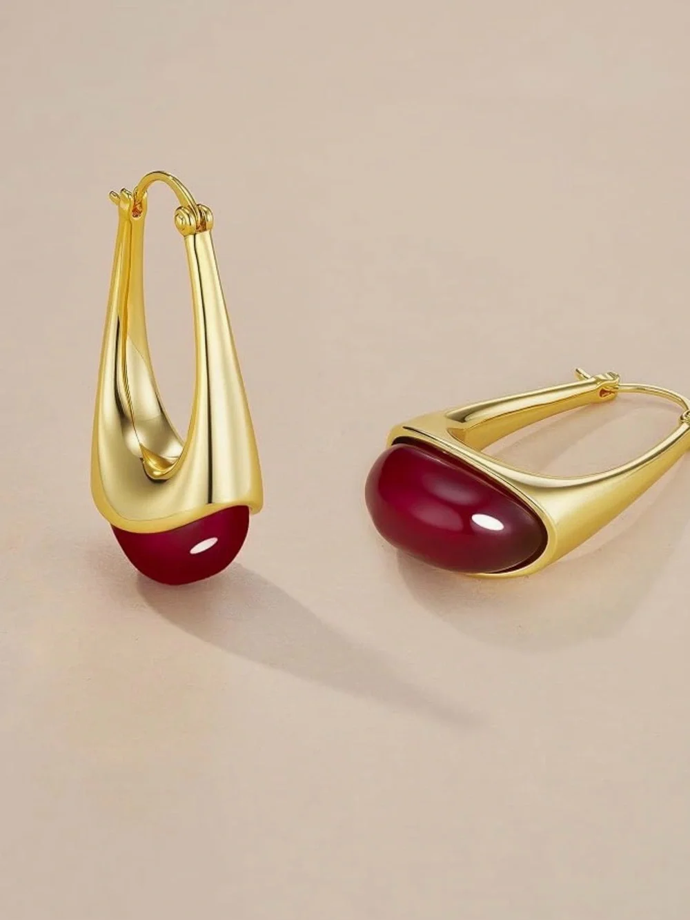 NEW 18K Gold Plated Hoops with Colored Resin Gemstone Statement Earrings